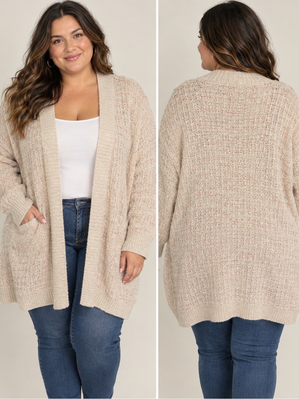 Cozy Open-Front Beige Women’s Cardigan Sweater